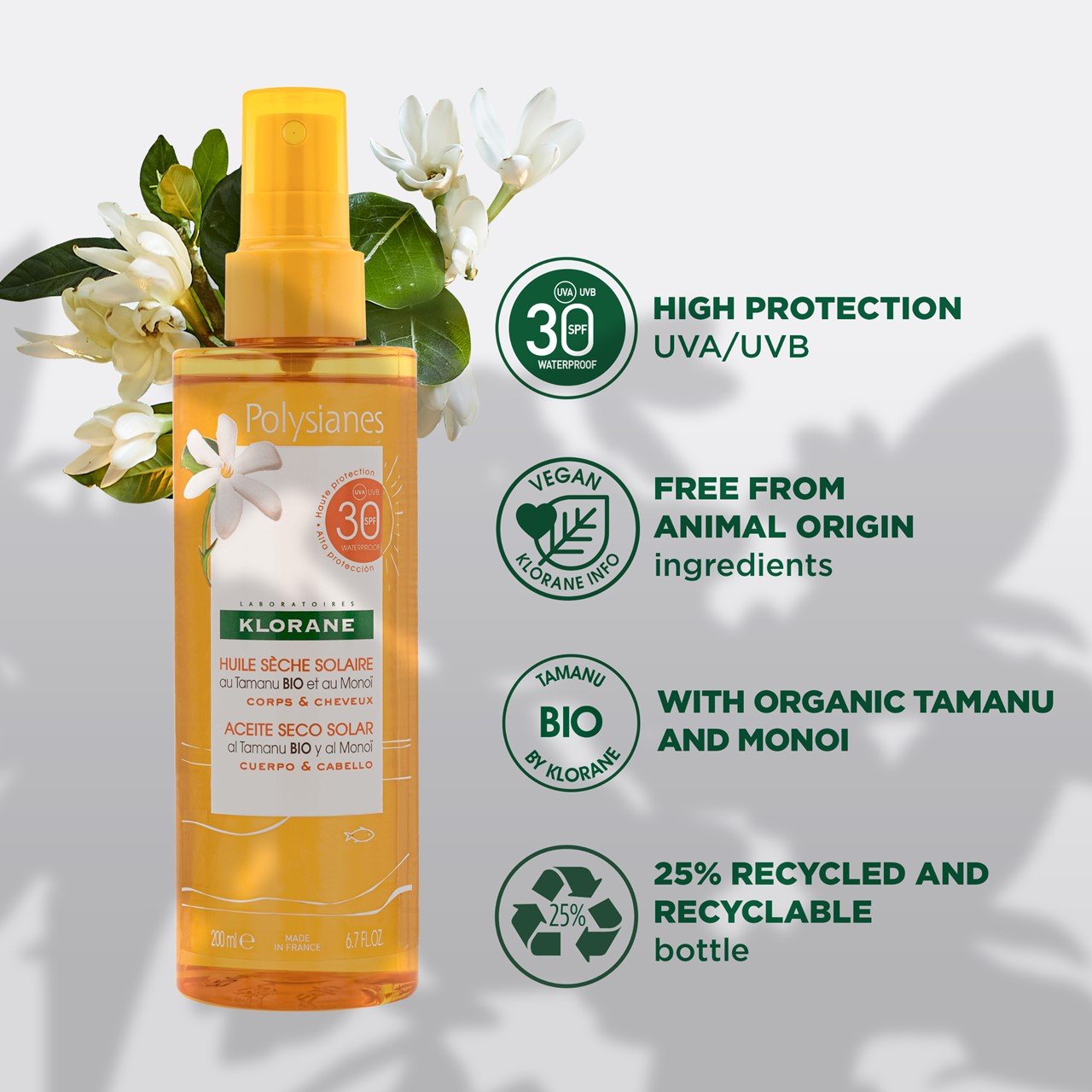 sonnensegel florida Klorane Polysianes Sonnenschutz-Trockenöl LSF 30, 200 ml (6